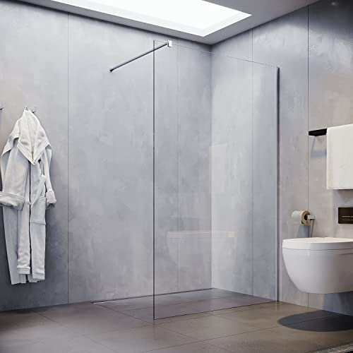 SONNI Box Doccia Walk In 100 x 200 cm,Parete per Doccia Easyclean Vetro Temperato 8mm con Regolabile con Stabilizzatore,Telaio in Alluminio