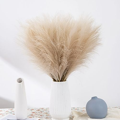 20PCS Artificial Pampas Grass Faux Boho Brown Pampas Grass DIY Pampas Decor Dried Pampas Bouquet Flowers for Living Room Bedroom Crafts Office Kitchen Table Decor Boho Home Wedding Decoration,18/46cm