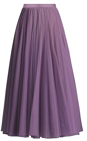 Damen Tüllrock Midi Faltenrock 78cm Länge Hoher Bund Schick Rock Elastisch Taille Drapiert Stoff, Violett