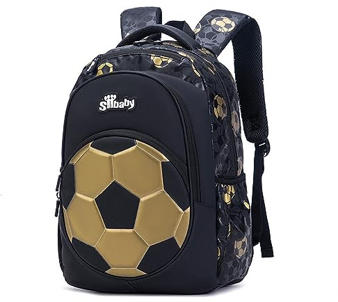 Morbuy Zaino Scuola da Calcio per Bambini, Zainetto Ragazzi e Ragazze, Oro Nero Zaino Scuola Elementare e Media Impermeabile, Sport Borsa Zaino Viaggio Tempo Libero con Scomparto (29x40x19cm)