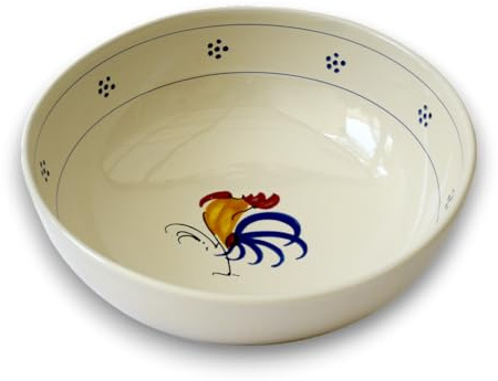 Colì Ciotola Maiolica Insalatiera Coppa Grande in Terracotta Smaltata, Stile Country Tradizionale, Gallo, 25 cm