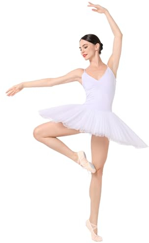 Balletttrikot für Damen, Tutu, Schwanensee, Ballerina, Kostüm, Tanztrikot, harter Organdy, Pfannkuchen, Tüll-Tutu, Weiss/opulenter Garten, M