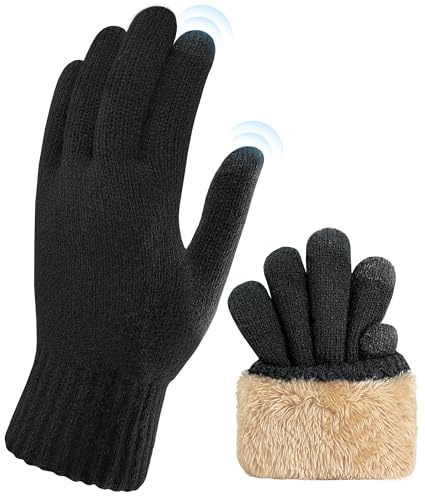 ehsbuy Guantes Invierno Hombre Termicos Tactiles Guantes Revestimiento de Lana Suave y Caliente de Gloves para Esquí, Ciclismo, Senderismo y Deportes al Aire Libre