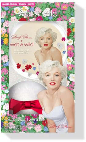 Wet n Wild Marilyn Monroe Icon Diamond Highlighter, Iluminador en Polvo con Perlas Iridiscentes para un Brillo de Porcelana, Incluye Esponja de Aplicación Suave, Cool Champagne