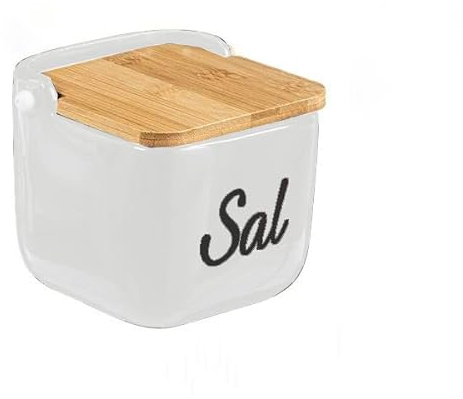 SNOWDVANCE Salero de cerámica de cocina con la tapa de Bambú Salero Porcelana de cocina Originales y moderno. 700g (12cm x 12.5cm x11cm) Mosaico Colores.