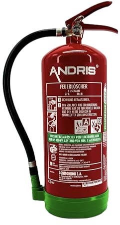 ANDRIS® 6L Schaumfeuerlöscher, fluorfrei (FF) 6L Schaum AB, (27A, 144B) mit Manometer, inkl. Wandhalterung und Instandhaltungsnachweis von ANDRIS®