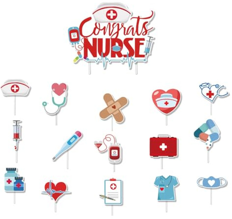16 adornos para tartas de enfermera, decoración para cupcakes de graduación de enfermería, médicos Rn Doctor, suministros de fiesta temática de enfermería