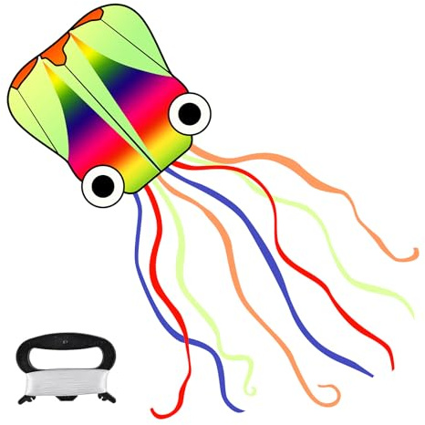 4m Oktopus lenkdrachen,Drachen Kinder,kinderdrachen ab 3, 80m drachenschnur mit Griff,flugdrachen Kinder Geeignet für Parks, Strände, Outdoor Aktivitäten Rainbow Kite with Long