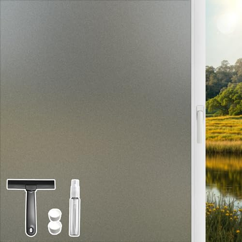DARUITE Fensterfolie Blickdicht Selbsthaftend Milchglasfolie Sichtschutzfolie Fenster Fensterfolien Sichtschutz Non Klebefolie Milchfolie Fenster Für Zuhause Badzimmer Büro Glas (Grau, 30 x 200 cm)