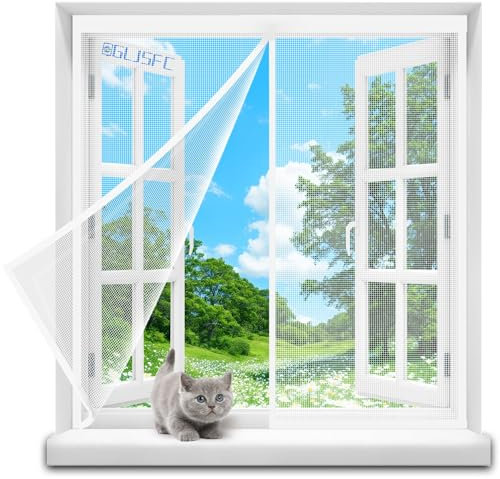 Moustiquaire Fenêtre 115x180cm MagnéTique Rideau de Porte Moustiquaire Porte Fenetre Animaux AcceptéS pour Enfants et Animaux de Compagnie Blanc