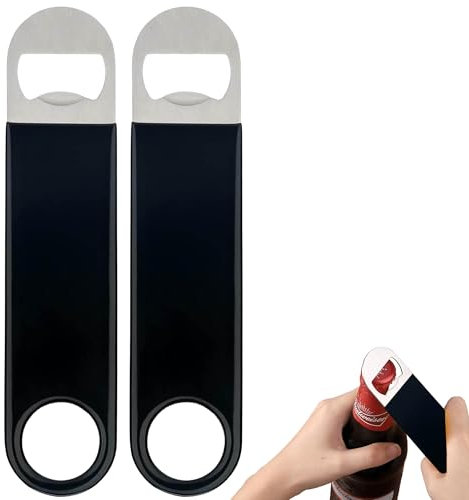 Bartender Bottle Openers, Beer Bottle Opener Heavy Duty Stainless Bar Blade, Beer Openers, 2 Pack by Premium Cold One. Professional Grade: Rubber Coated, Stainless Steel. 7 inch/17.7cm