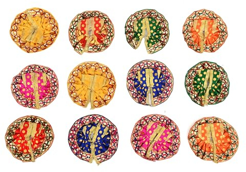 AARGKRAFT Fin Laddu Gopal klänning | Handgjord Poshak för Kanha Ji, Thakur Ji, Bal Krishna | Etniska kläder för Janmashtami, daglig Puja och festivaler (paket med 12)