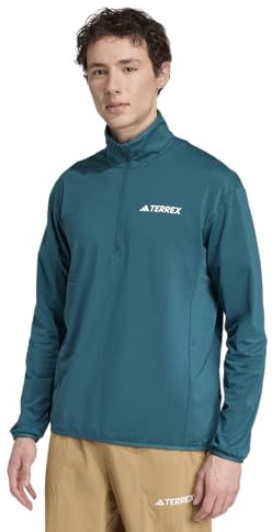 adidas Uomo Terrex Multi Climawarm Half Zip Tech Fleece Jacket, Mystery Green, M