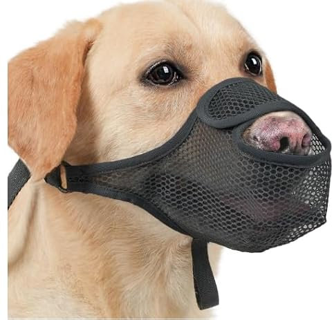SHUOHONG Hunde Maulkorb, Nylon-Mesh, Atmungsaktiv und Bequem, Maulkorb für Große Hunde mit Verstellbaren Trägern (Schwarz-L)