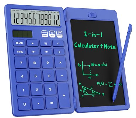 ROATEE Calculadora 2 en 1 con Tableta LCD borrable de Escritura a Mano,Pantalla panorámica HD de 12 bits,Fuente de alimentación Solar Doble Recargable,Apta para Estudiantes y Uso en la Oficina