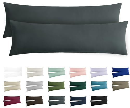 RUIKASI Kissenbezug 40x145 Grau 2er Set - Oeko Tex Seitenschläferkissen Bezug 40 x 145 cm Anthrazit mit Reißverschluss aus Mikrofaser, Seitenschläferkissenbezug 145x40 Pillow Case Pillow Cover