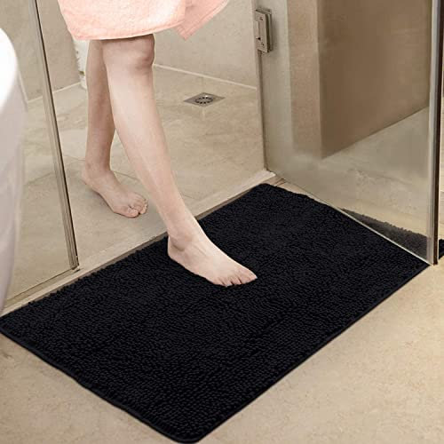 CAIHONG Bath Rug Original Chenille Luxury Bathroom Rug Mat (80 X 50 cm), Extra Soft and Absorbent Shaggy Rugs, Machine Wash/Dry, Perfect Plush Carpet Mats for Tub, Shower and Bath Room (Black)