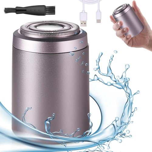 Rasierer Herren Elektrisch, 2025 Neu IPX7 Wasserdichter Mini Shaver, Elektrorasierer Herren 2 in 1 Wasserdicht Kabellos Rotationsrasierer für Gesicht Nass und Trockenrasierer (B-Violett)