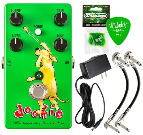 MXR DD30 Green Day Dookie Drive/Crunch Gain Pedal - 30th Anniversary Deluxe Edition Effects Stompbox with Tonebird 9V Power Supply, Patch Cable, Dunlop Picks Bundle