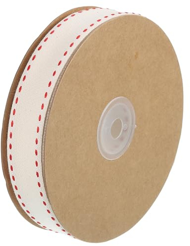 QUARKZMAN Nastro a Righe Cotone Naturale, 7/8 x 25 Iarde Rotolo Nastro Tessuto Cotone Naturale con Nastro Grosgrain Rosso per Confezioni Regalo, Artigianato, Realizzazione Fiocchi, Casa