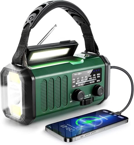 Winnes Radio de Emergencia Portátil 20000 mAh, Alarma SOS, Radio FM/Am con lámpara de Lectura, brújula,generador de manivela y Carga Solar, para Exteriores, Carga de Emergencia para Smartphones.
