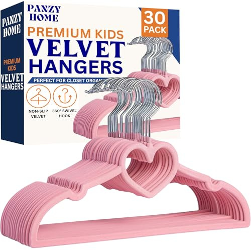 Panzy Home Lot de 30 cintres antidérapants en velours pour enfants et tout-petits – Ultra fins – Gain de place – Pour organiser un placard de chambre d'enfant