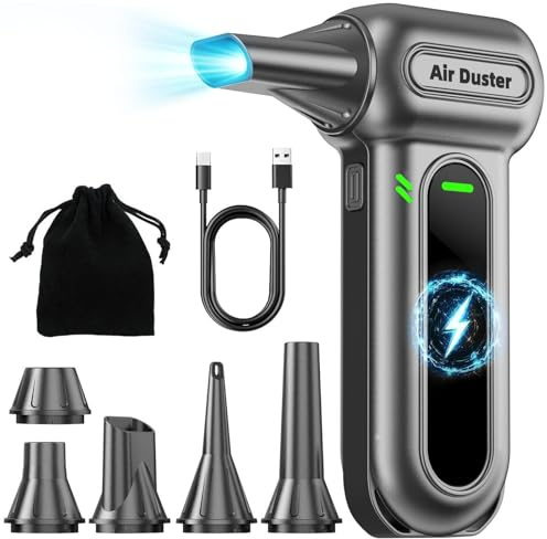 Electric Air Duster Cleaning Tools -180000RPM Super Power Cordless Air Duster, Rechargeable Brushless Motor Durable Blower, 4-Gear Adjustable Dust Blower Fan for Car, PC, Sliver