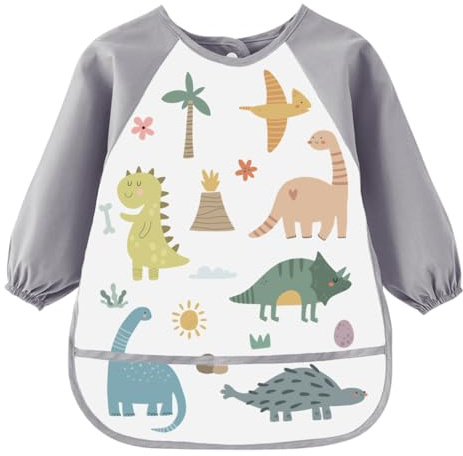Montrestar Tablier Peinture Enfant 3-8 Ans, Blouse Peinture Enfant, Imperméable à Manches Longues 3 Poches, pour École Peinture Cuisine Bricolage Garçons et Filles - (Dino)