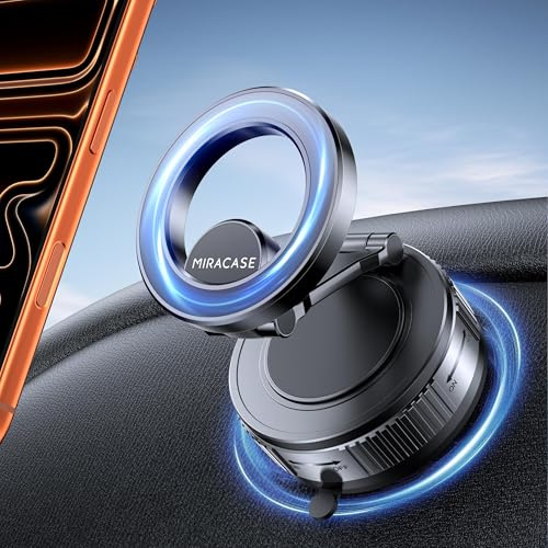Miracase for MagSafe Car Mount, [Strong Suction + Nano Gel] Vacuum Magnetic Phone Holder for Car, [360° Rotatable & Foldable] Phone Holder for iPhone 17 Pro Max, Air, 16, 15, 14, 13, 12,Black