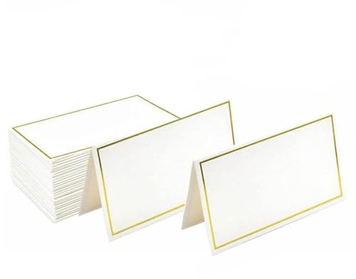 50Pcs Table Place Cards, Place Cards with Gold Foil Edge for Table Setting, 2” x 3.5” White Blank Tent Card, Rectangle Reception Seating Name Car-ds, Perfect for Weddings, Dinners, Banquets, Party