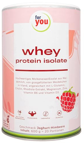 whey protein isolate Joghurt-Himbeere 600 g - Molkenproteinisolat aus Weidemilch - Hoher Eiweißanteil von 84% zum Muskelaufbau & enthält alle essentiellen Aminosäuren - Laktosefrei glutenfrei…