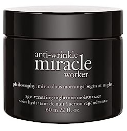philosophy anti-wrinkle miracle worker line-correcting overnight cream face moisturizer - with vitamin C & hyaluronic acid - counteracts stress-induced damage for smoother skin - 2 fl oz
