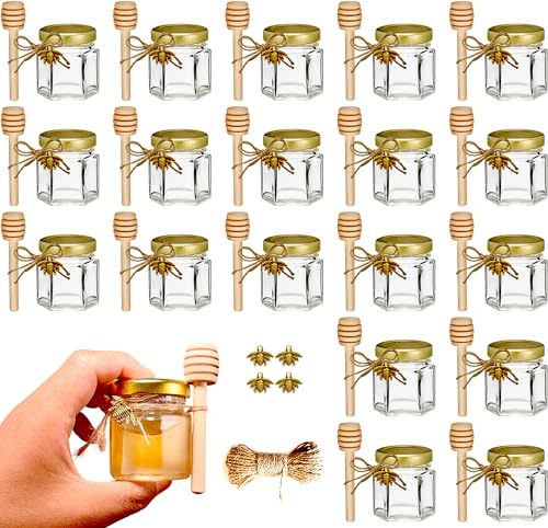 Adabocute Mini Honey Jars - Honey Pot With Honey Dippers, 20 Pack 1.5oz