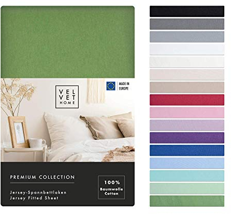 VelvetHome Spannbettlaken 180x200cm 100% gekämmte Baumwolle Made in EU Jersey Bettlaken 180x200 bis 25 cm Matratzenhöhe Spannbetttuch 180x200 Premium Qualität Schönen Farben Grün 180 x 200