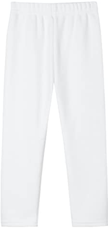 Dybker Pantalones de leggins de niña de algodón elástico para niños, medias ajustadas de longitud completa para bailar, pantalones gruesos, blanco, 4 años