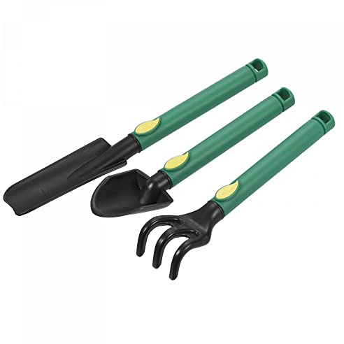 sourcing map Mini-Gartengeräte-Set, Kunststoff-Gartenwerkzeuge, Kelle, Rechen, Spaten-Kit, Hausgartenzubehör für Blumen, Sukkulenten, Umpflanzung, 3-teilig