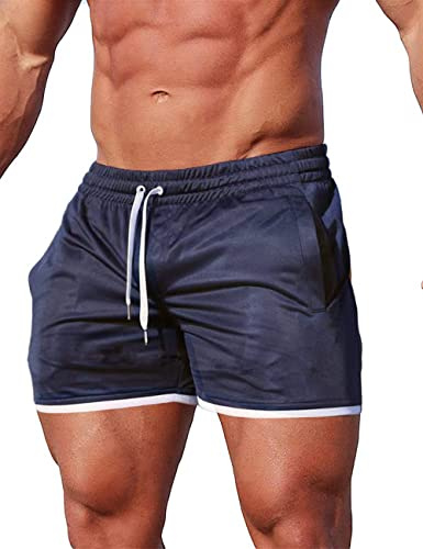 Alienjoy Herrshorts, sportbyxor, löpshorts, sommar, träningsbyxor, fitness, träning, utomhus, sportbyxor med fickor, snabbtorkande, Mörkblå, XL