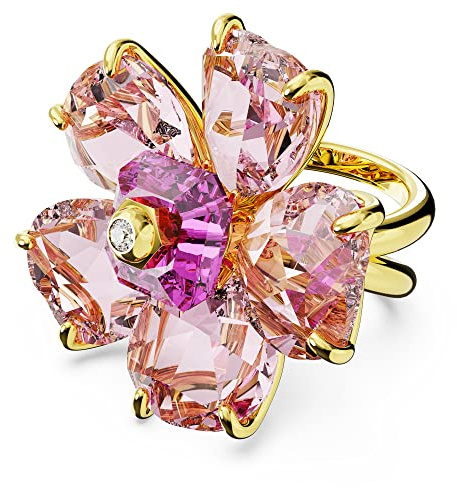 Swarovski Anello cocktail Idyllia, Fiore, Rosa, Placcato color oro