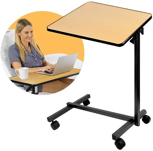 OrtoPrime Klappbarer Beistelltisch mit Rollen, Beistelltisch aus Holz, Wohnzimmer, Sofa und Bett, tragbarer Klapptisch, Krankenhaus-Esstisch, Seniorenhilfe Bett und Rollstuhl, klappbarer Tisch mit