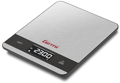 Girmi PS05 Bilancia da cucina Elettronica, 1 gr/5Kg, Piatto Inox, Display ad alta luminosità, Autospegnimento, Funzione TARA, Indicatori di errore, Display 50 x 22