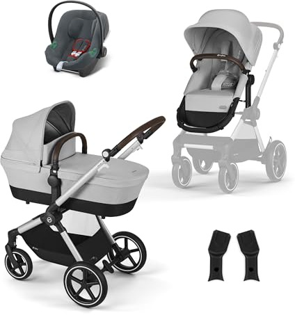 CYBEX Gold Kinderwagen EOS Lux 2-in-1 mit Babyschale Aton B2 i-Size und Babyschalen-Adapter, Reisesystem, Ab Geburt bis 22 kg (ca. 4 Jahre), Lava Grey (Grau)