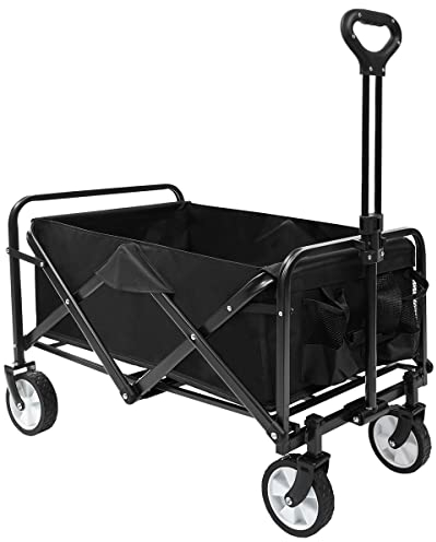 Carrito de Transporte de Mano Plegable,Carro con 4 Ruedas Grandes con Freno Resistentes para Camping, Playa,Jardín,Piscina, Casa o Almacén. Carreta Plegable para jardín y Carretilla con Bolsa.