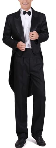 ZNLFS Trajes formales de esmoquin para hombre, chaqueta ajustada con cola de golondrina, abrigo de músico, cosplay, disfraz de mago para adultos, disfraz de cola de golondrina mágica, Negro, L
