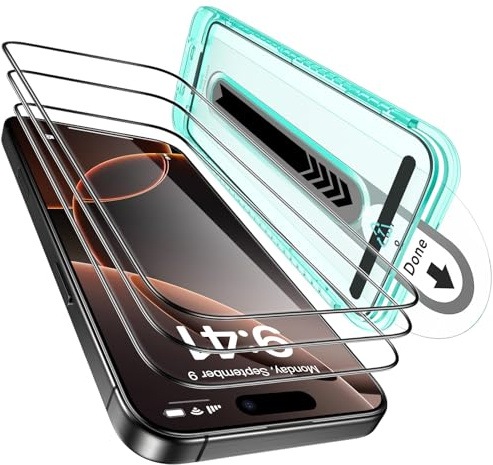 ESR 3 Pack for iPhone 16 Pro Screen Protector Tempered Glass, [9H Hardness] [Military Grade Shatterproof] Full Coverage Film with Flawless Fit Tray, HD Clear, Scratch Resistant