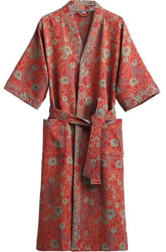 Glixoft Batas De Gasa Doble para Mujer, Batas De Manga Corta De Verano, Albornoz Cosmético De Algodón, Kimono Dulce Transpirable, Vestido De Noche Fresco
