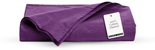Tribeca Living Queen Cotton Flannel Flat Sheet Only 170-GSM - Oversized 112 x 106 Inch Dimensions for Generous Bed Coverage - Soft Breathable Bedding in Purple