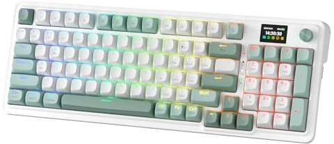 Redragon K719 Wireless Gasket Gaming Keyboard w/Hype Screen & Knob, 95 Keys Mechanical Keyboard, Easy-Control 1.14’’ TFT Info Display, 5-Layer Noise Dampening, Custom Linear Switch, Jade Cloud Color