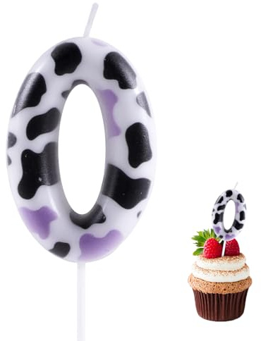 Pink Cow Birthday Candle, Black and Pink Cow Number 0 Cake Candle Birthday Cake Topper for Farm Animal Birthday Party Decoration