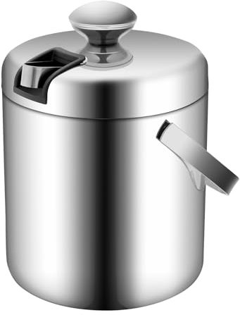 Edelstahl Eiskübel 1.3L, Edelstahl Eiswürfelbehälter Doppelwandig Isoliert mit Luftdichtem Deckel Sieb und Eiszange, Eiseimer Eisbehälter Eiswürfel für Bar Party Hause