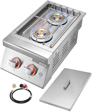 VEVOR Lot de 2 brûleurs latéraux à double barbecue au propane liquide de 17 000 BTU pour cuisine extérieure, convertible en gaz naturel, acier inoxydable 304, double brûleur intégré avec LED pour